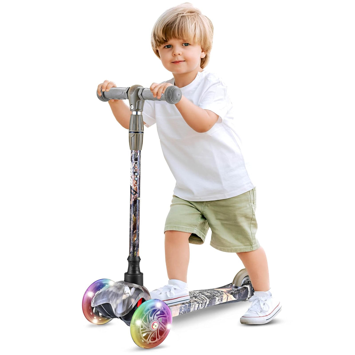 Hurtle Patín del Diablo 3 Ruedas con Luces LED para Niños de 2 a 5 Años, Manillar Ajustable - Arbol