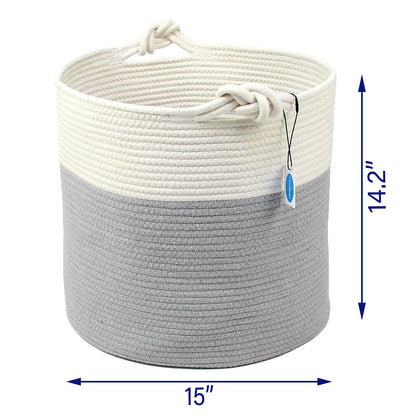 Casaphoria - Cesta de cuerda de algodón tejida con asa para recámara, cesta redonda de almacenamiento para baño, cesta de manta grande para sala de estar, cesta de lavandería alta tejida para