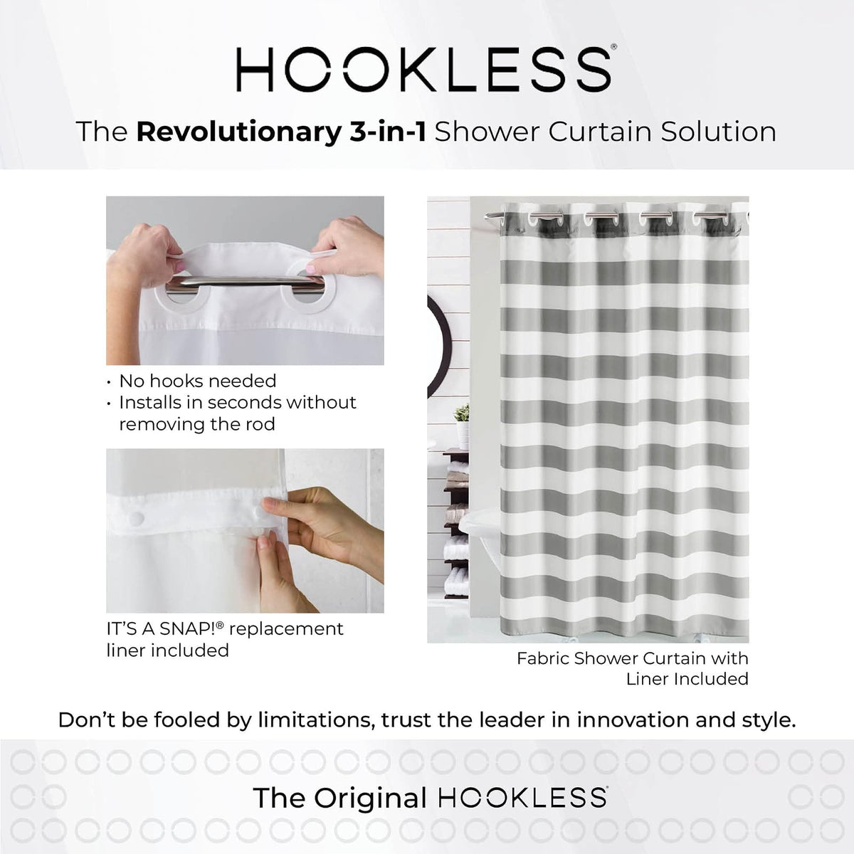 Hookless Alessandra - Cortina de Ducha con Forro de Peva, 71 x 74 Pulgadas, Blanco, Azul y café