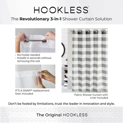 Hookless Alessandra - Cortina de Ducha con Forro de Peva, 71 x 74 Pulgadas, Blanco, Azul y café