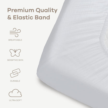 Comfy Cubs Sábana de Algodón Muselina Cuna – Suave y Transpirable – Se Ajusta a Colchones de Cuna y Cama Infantil – Elástico Seguro y Ajuste Perfecto – para Niños y Niñas – Blanco