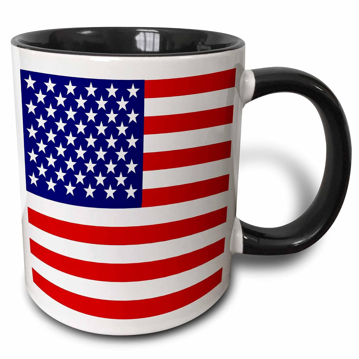 3dRose bandera americana patriótico EE. UU.), diseño de estrellas y rayas color rojo, blanco y azul 4th julio América Patriot taza de dos tonos de negro, 311.8 gram, color blanco y negro