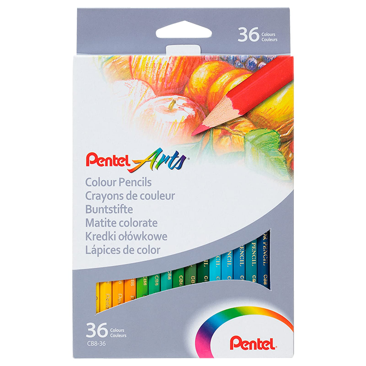 Pentel Arts Lápices de Colores, de Madera, Resistentes, Estuche con 36 Piezas, CB8-36-EST