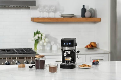 Gourmia - Cafetera de 15 barras con potente varita espumante con depósito de agua extraíble de 1,2 litros, color negro