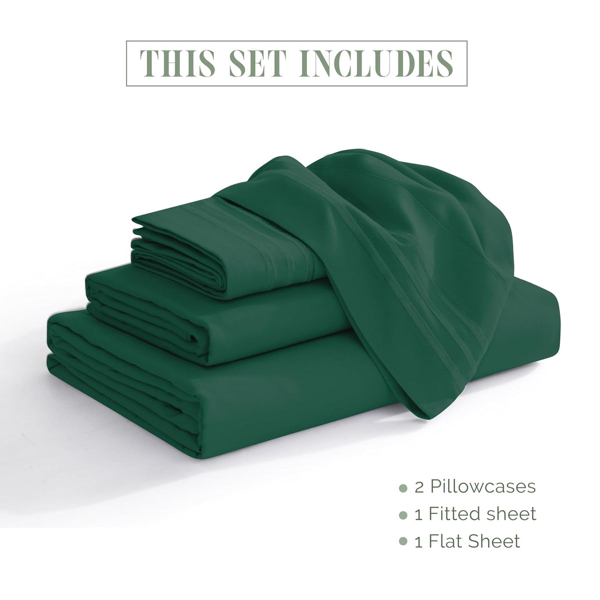 Elegant Comfort Luxurious 1500 Premium Hotel Quality Microfiber Three Line Embroidered Softest 4-Piece Bed Sheet Set, Wrinkle and Fade Resistant, California King, Hunter Green