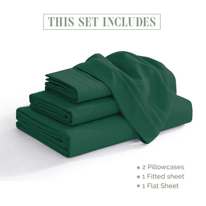 Elegant Comfort Luxurious 1500 Premium Hotel Quality Microfiber Three Line Embroidered Softest 4-Piece Bed Sheet Set, Wrinkle and Fade Resistant, California King, Hunter Green