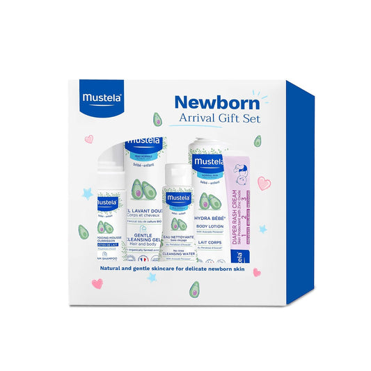 Mustela - Set de regalo para recién nacido, para el baño de bebés y para el cuidado de la piel, 5 unidades