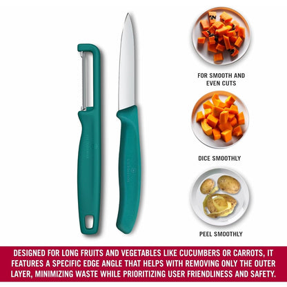 Victorinox Swiss Classic - Juego de cuchillos para verduras y frutas (2 piezas, hoja extra afilada), color verde