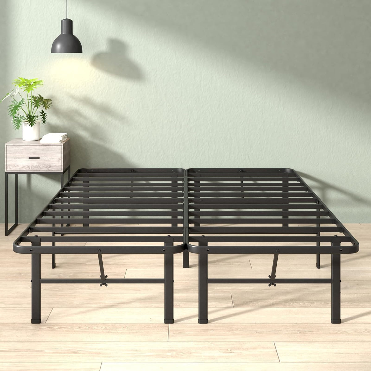 Zinus Rumi - Marco de Cama de Metal Queen de 14 Pulgadas, Base de colchón SmartBase® de Montaje rápido, Acero Resistente sin Necesidad de somier, Embalaje ecológico, Color Negro