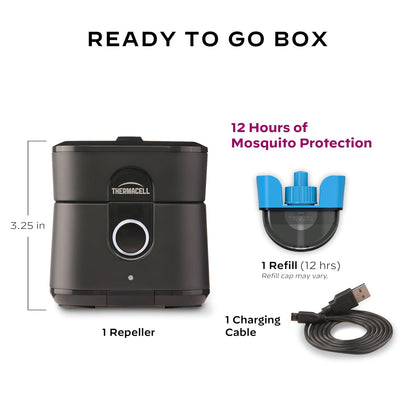 Thermacell - Repelente recargable repelente de mosquitos de la serie E, zona de protección contra mosquitos de 10 pies; incluye repuesto repelente de 12 horas; sin aerosol, llama ni aroma; alternativa