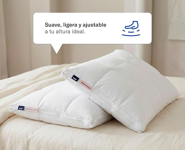 Luuna Almohada Ajustable Down Alternative, Funda 100% algodón, Alto Confort y Relleno Ajustable, Hipoalergénica y antiácaros, Blanco, King Size