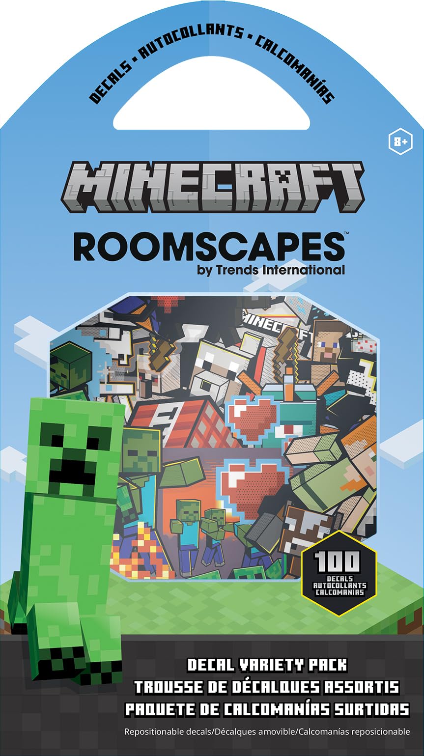 Trends International Paquete variado de calcomanías de Minecraft (100 calcomanías únicas, multicolor, estilo cartoon, adhesivas, para superficies lisas)
