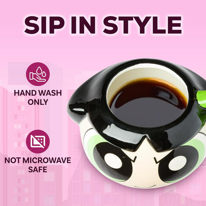 Silver Buffalo Powerpuff Girls Buttercup Taza de cerámica 3D esculpida de 20 onzas