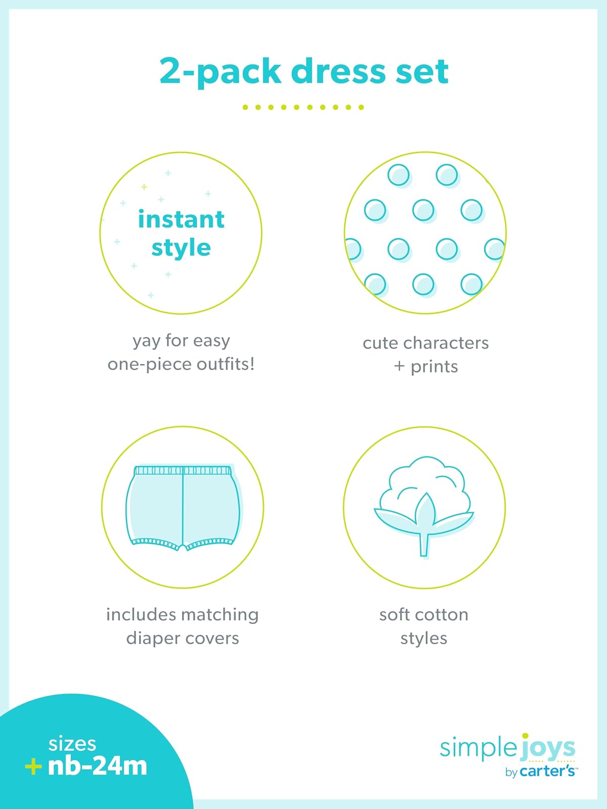 Simple Joys by Carter's - Juego de 2 vestidos de manga corta y sin mangas para bebés y niñas pequeñas