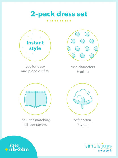 Simple Joys by Carter's - Juego de 2 vestidos de manga corta y sin mangas para bebés y niñas pequeñas