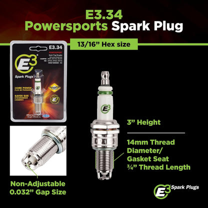 E3 E3.34 Bujía Powersports con Tecnología DiamondFIRE para Motocicletas ATV y Motos de Nieve, Paquete de 1