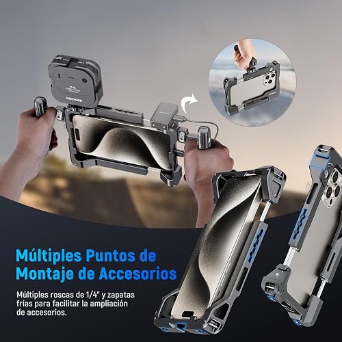 NEEWER Universal Phone Video Rig con Empeñaduras, Adaptador Filtro 67mm, Zapata Fría para dji Mic, Estabilizador de Jaula de Móvil para Grabación para iPhone 16 15 Pro MAX S23 Ultra Pixel 8 Pro, PA017