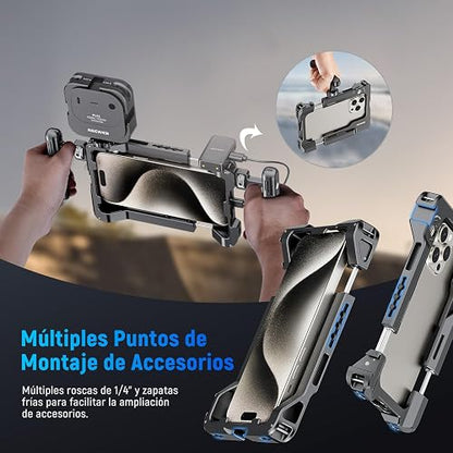 NEEWER Universal Phone Video Rig con Empeñaduras, Adaptador Filtro 67mm, Zapata Fría para dji Mic, Estabilizador de Jaula de Móvil para Grabación para iPhone 16 15 Pro MAX S23 Ultra Pixel 8 Pro, PA017