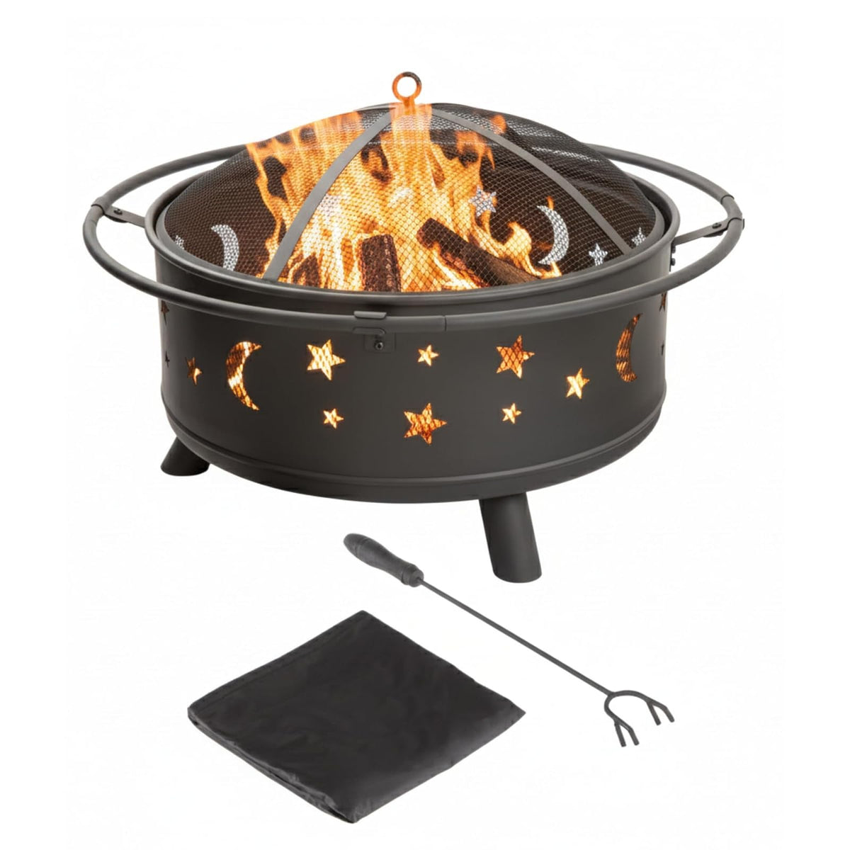 Pure Garden 50-106 Fire Pit Set, Wood Burning Pit Includes Screen, Cover and Log Poker