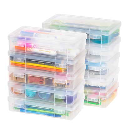 IRIS USA Organizadores de Cajas Plásticas Medianas, 10 Piezas, Claras | Contenedores para cuentas con tapa de broche, ideales para manualidades, recortes, calcomanías y porristas