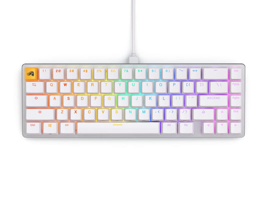Glorious Gaming GMMK 2-65% Teclado - Diseño Personalizado Blanco - Perfil bajo Compacto - Intercambio en Caliente con interruptores de Estilo Cherry MX - Incl. Teclas de Doble Disparo e interruptores