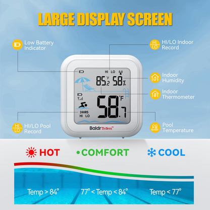 Termómetro digital de piscina flotante fácil de leer, termómetro de agua de gran tamaño para inmersión en frío, termómetro de temperatura del agua para tina de hidromasaje, baño de hielo, piscina, spa
