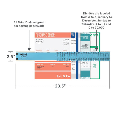 C-Line - Clasificador de documentos (incluye 5 sistemas de indexación, 31 separadores de tamaño de letra), Multipropósito, Azul, 2-1/2 in x 23-1/2 in