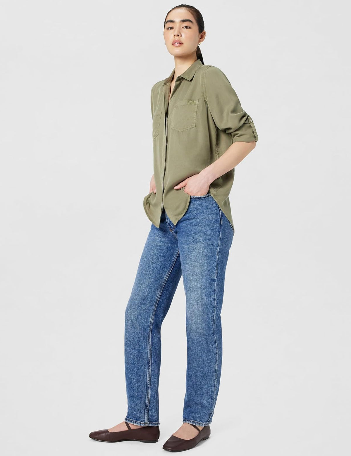 DKNY - Playera de Manga Larga Dividida para Mujer