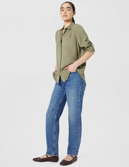 DKNY - Playera de Manga Larga Dividida para Mujer