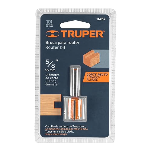 Truper BROU-R2-5/8, Broca para router, recta 2 filos, 5/8"