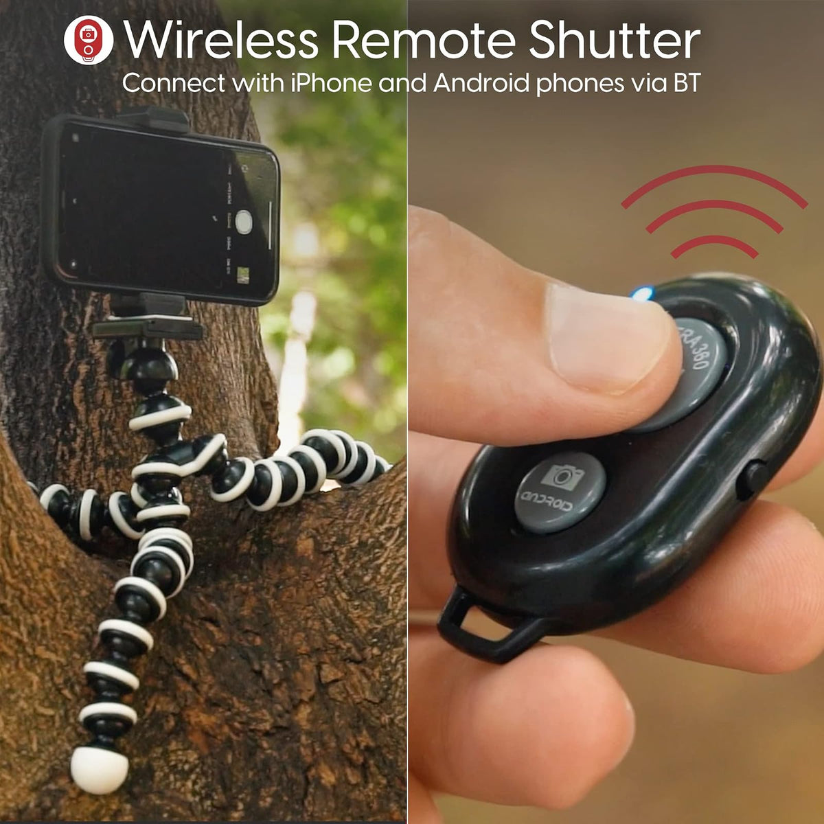 TalkWorks - Trípode Flexible para iPhone, Android, cámara, Patas Plegables, Soporte Ajustable con Mini Control Remoto inalámbrico para Selfies, vlogging, Belleza/Maquillaje, transmisión en