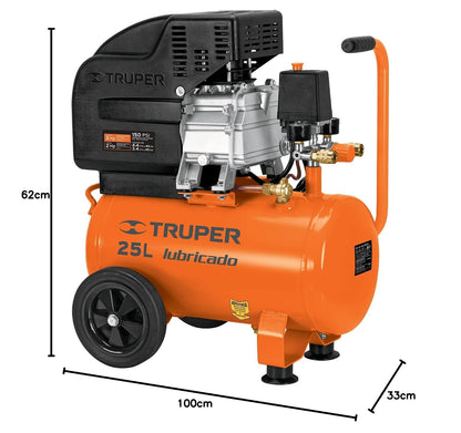 Truper COMP-25LT, Compresor de aire, lubricado, potencia máxima, 3 HP, 120 V, horizontal 25 L