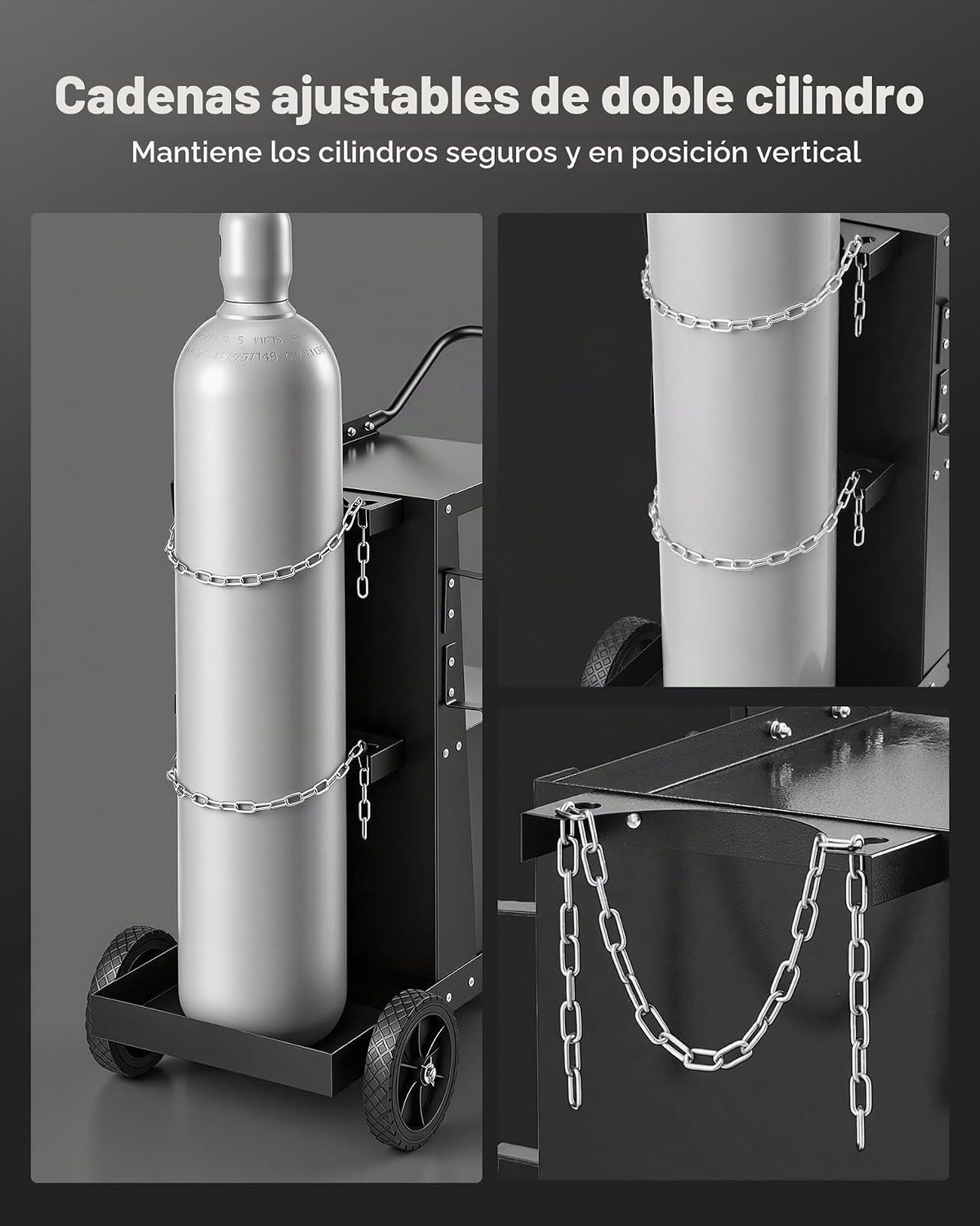 VEVOR - Carrito de soldadura de 3 niveles, resistente con capacidad de peso estático de 400 libras, ruedas giratorias de 360°, cadenas de seguridad de almacenamiento de tanques, carrito de soldadura MIG rodante para máquina de soldadura TIG, ARC, MMA