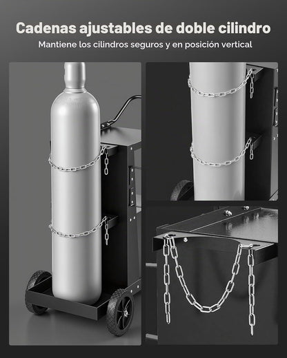 VEVOR - Carrito de soldadura de 3 niveles, resistente con capacidad de peso estático de 400 libras, ruedas giratorias de 360°, cadenas de seguridad de almacenamiento de tanques, carrito de soldadura MIG rodante para máquina de soldadura TIG, ARC, MMA