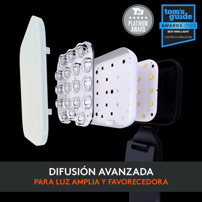 Logitech Litra Glow Premium LED Luz para Streaming con TrueSoft - Iluminación para Computadora, llamadas y reuniones por Zoom, con base ajustable y app, para PC/Mac - Grafito - Windows