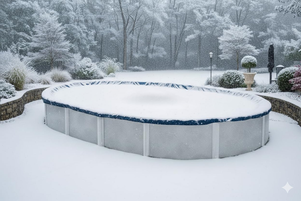 Cubierta de invierno para piscina, cubierta de invierno de 8 x 12 pies, ovalada, azul sólido, incluye cabrestante y cable para una fácil instalación, resistencia y durabilidad superiores, tratada para