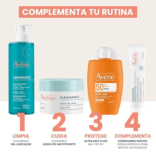 AVENE, Cleanance Aqua-Gel Matificante, Gel-Crema Facial para Piel Mixta a Grasa, Cierra Poros y Controla Brillo, 50 ml