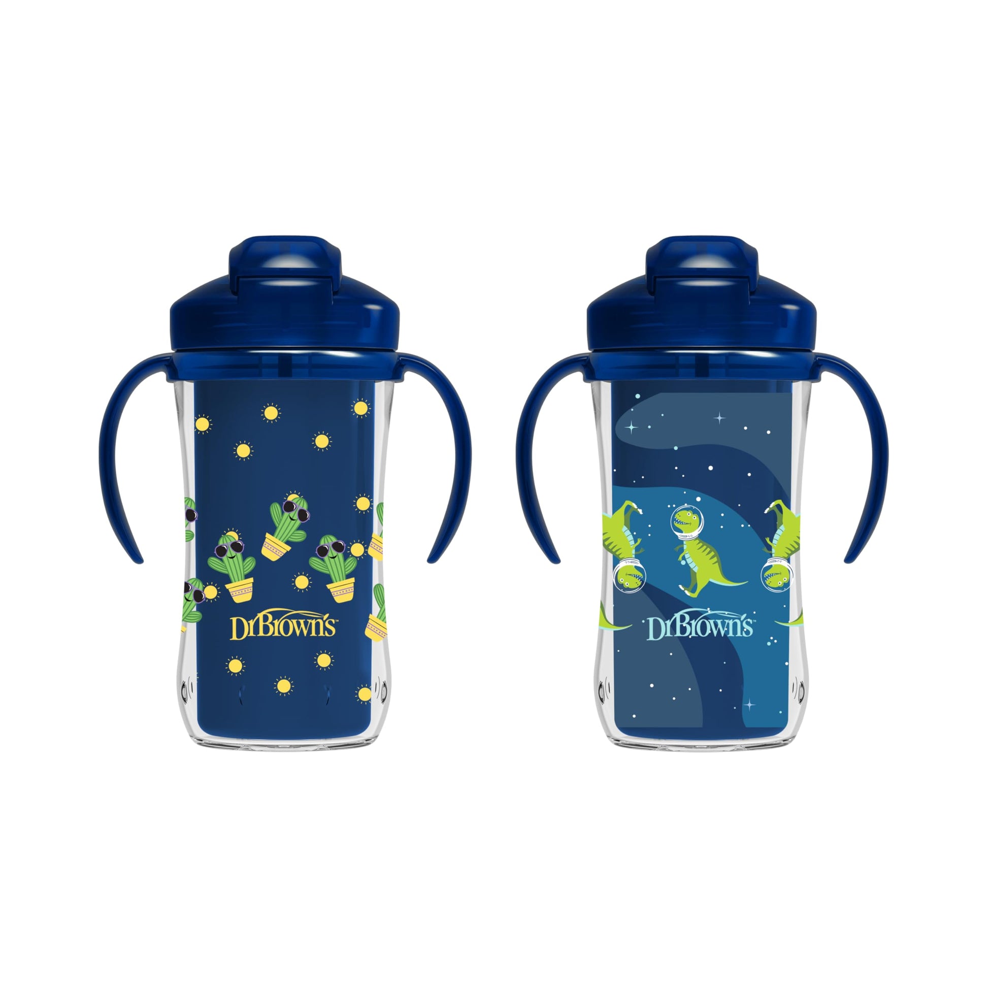 Dr. Brown's Milestones - Taza aislante para beber con pajita y asas, color azul, 10 onzas, paquete de 2, 12 m+