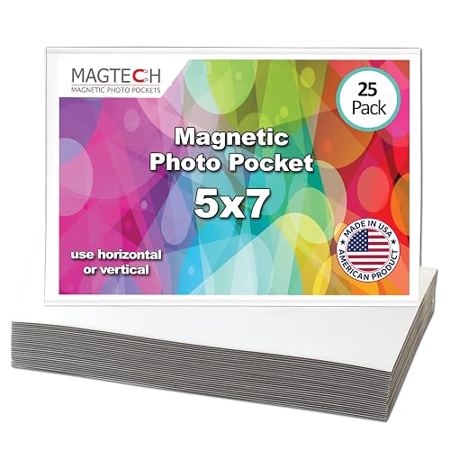 Magtech Marco de fotos magnético con bolsillo para fotos, blanco, capacidad para fotos de 5 x 7 pulgadas, paquete de 25 (15725)