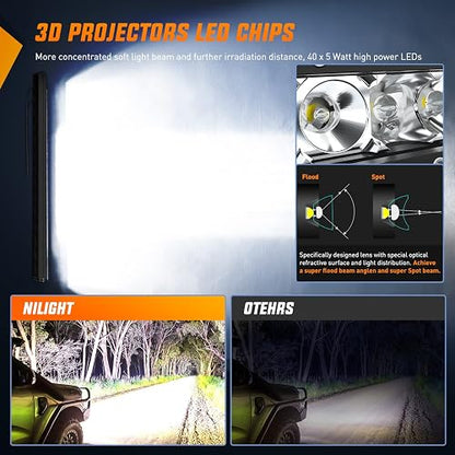 Nilight 104,1 cm Fila Única de 200 W Foco LED Luz de Trabajo Flood Combo Light Bar Fog Light Driving Lamp Off Road Luces LED - 2 Estilo Soportes de Montaje, Garantía de 2 Años