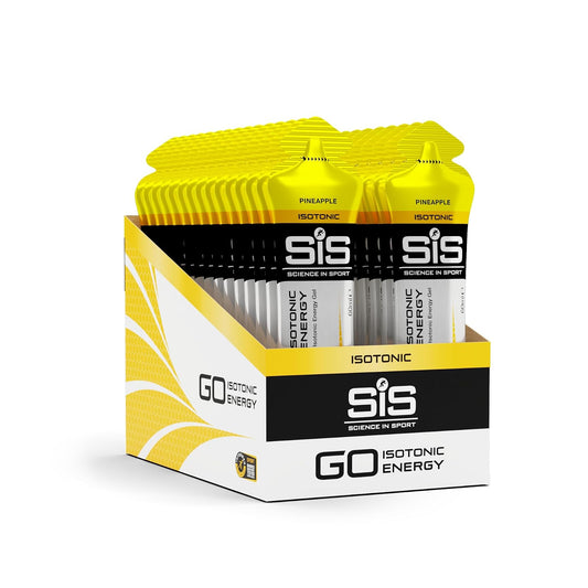 SiS GO Isotonic Energy Gel sabor Piña | Gel Isotónico con Carbohidratos | Textura Líquida y Fácil de Consumir | Ideal para Running, Ciclismo y Deportes de Resistencia | Sin Gluten y Apto para Veganos | Caja 30 x 60ml – Science in Sport