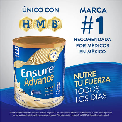 Ensure Advance Vainilla en Polvo 400g, Alimentación Especializada + Clásico Polvo Sabor Fresa 400 g