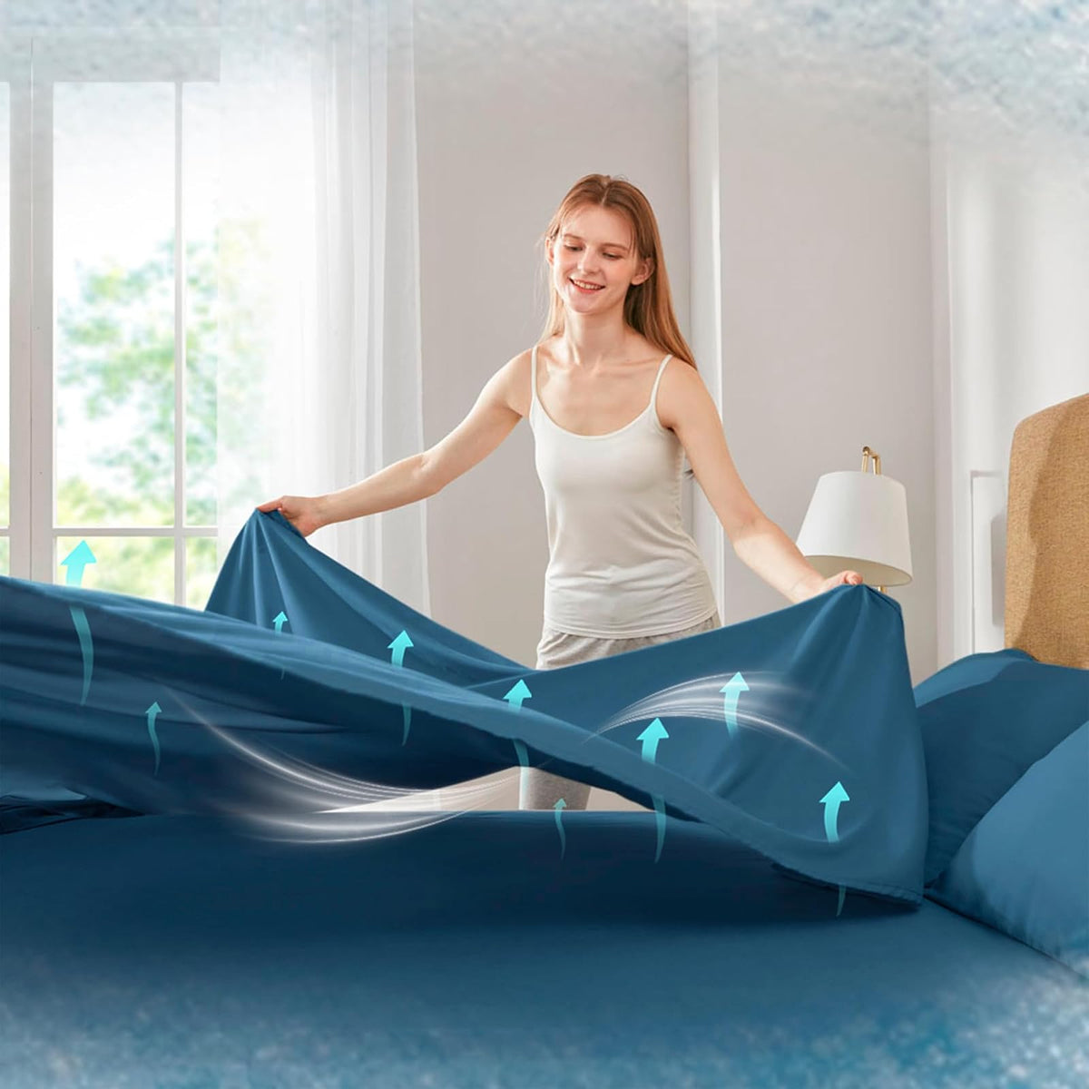 Comfort Spaces Coolmax Moisture Wicking Sheet Set Super Soft, Fade Resistant, 16" Deep Pocket, All Around Elastic - Warm Weather Cooling Sheets for Night Sweats, Queen, Teal 4 Piece