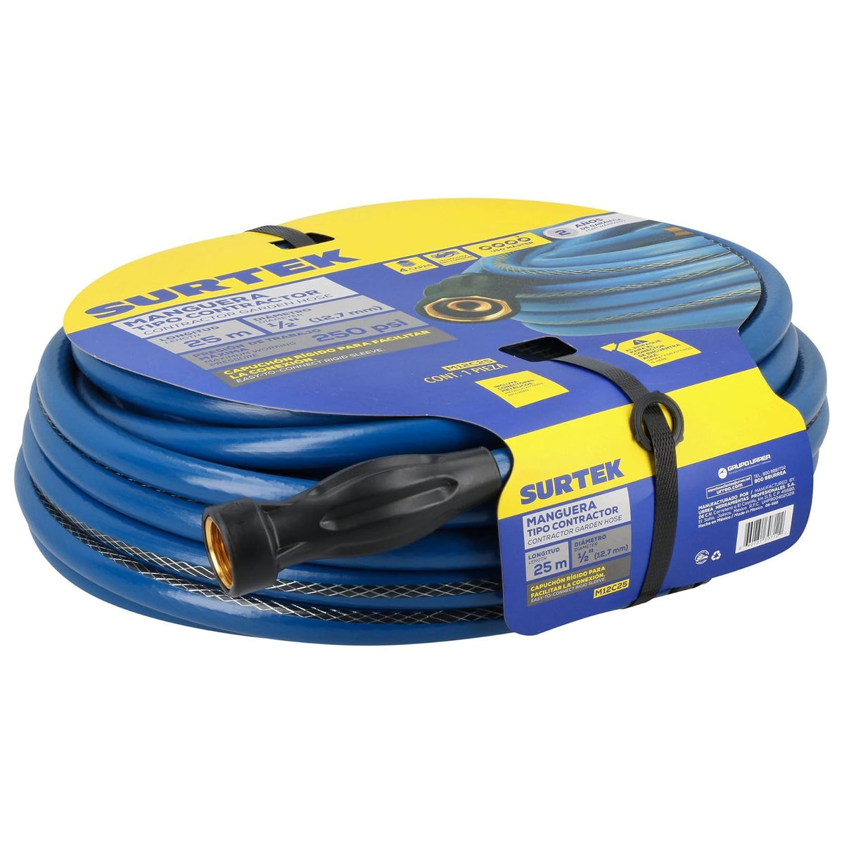 Surtek M12C25 Manguera para jardín contractor con conector metálico 1/2", 25 m