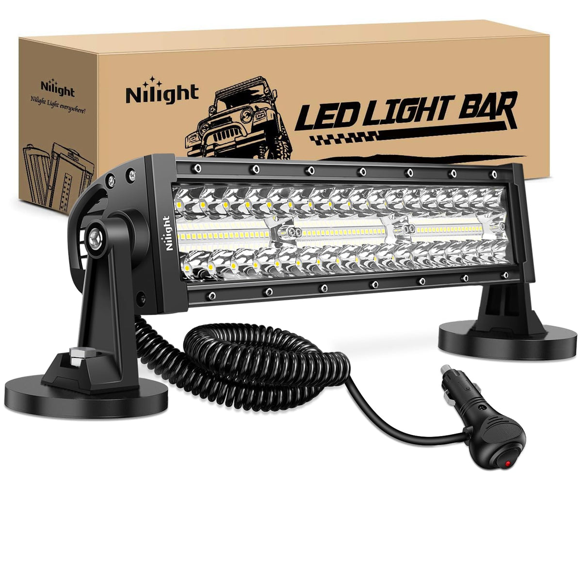 Nilight Barra de Luz LED de 13.5 Pulgadas Triple Fila Encendedor de Cigarrillos Base Magnética 96 LED
