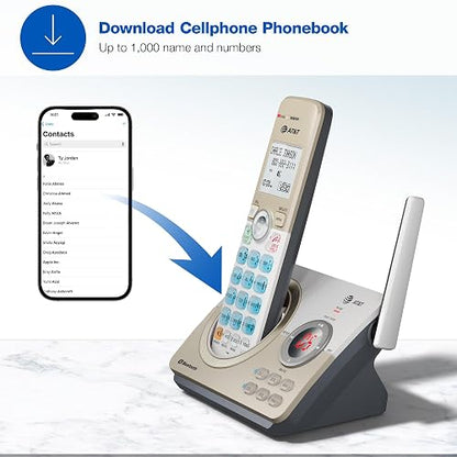 AT&T DL72219 DECT 6.0 - Teléfono inalámbrico de 2 Auriculares para el hogar con conexión a la célula, Bloqueo de Llamadas, visualización retroiluminada de 1.8 Pulgadas, Botones Grandes,