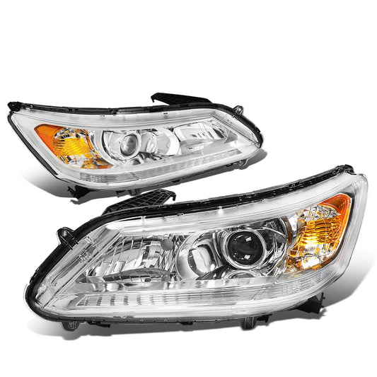 DNA Motoring Conjunto de Faros Delanteros del Conductor y Pasajero, Cromo/Ámbar, HL-OH-HA13-CH-AM