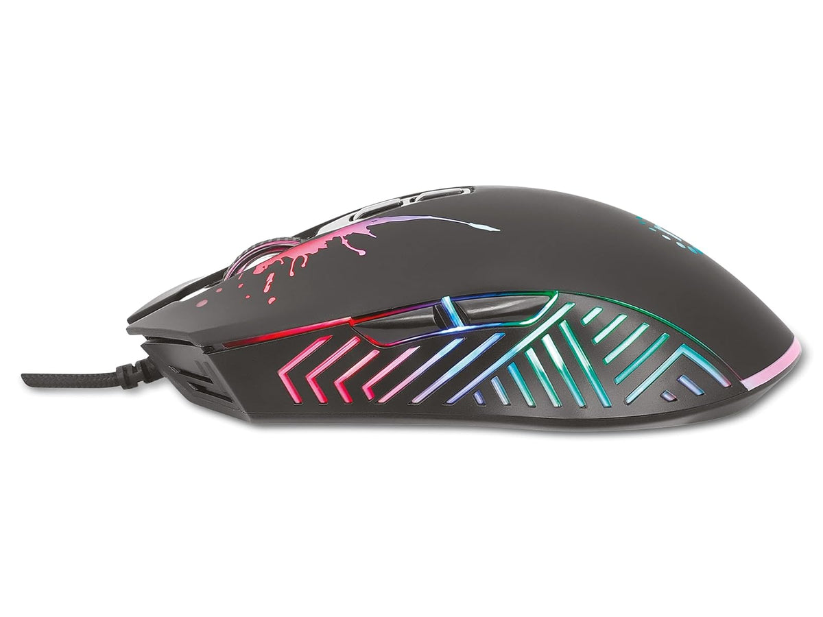 Manhattan 190220 Mouse Gaming Óptico cableado USB con iluminación LED, Siete Botones con Rueda de Desplazamiento, 7200 dpi Ajustables
