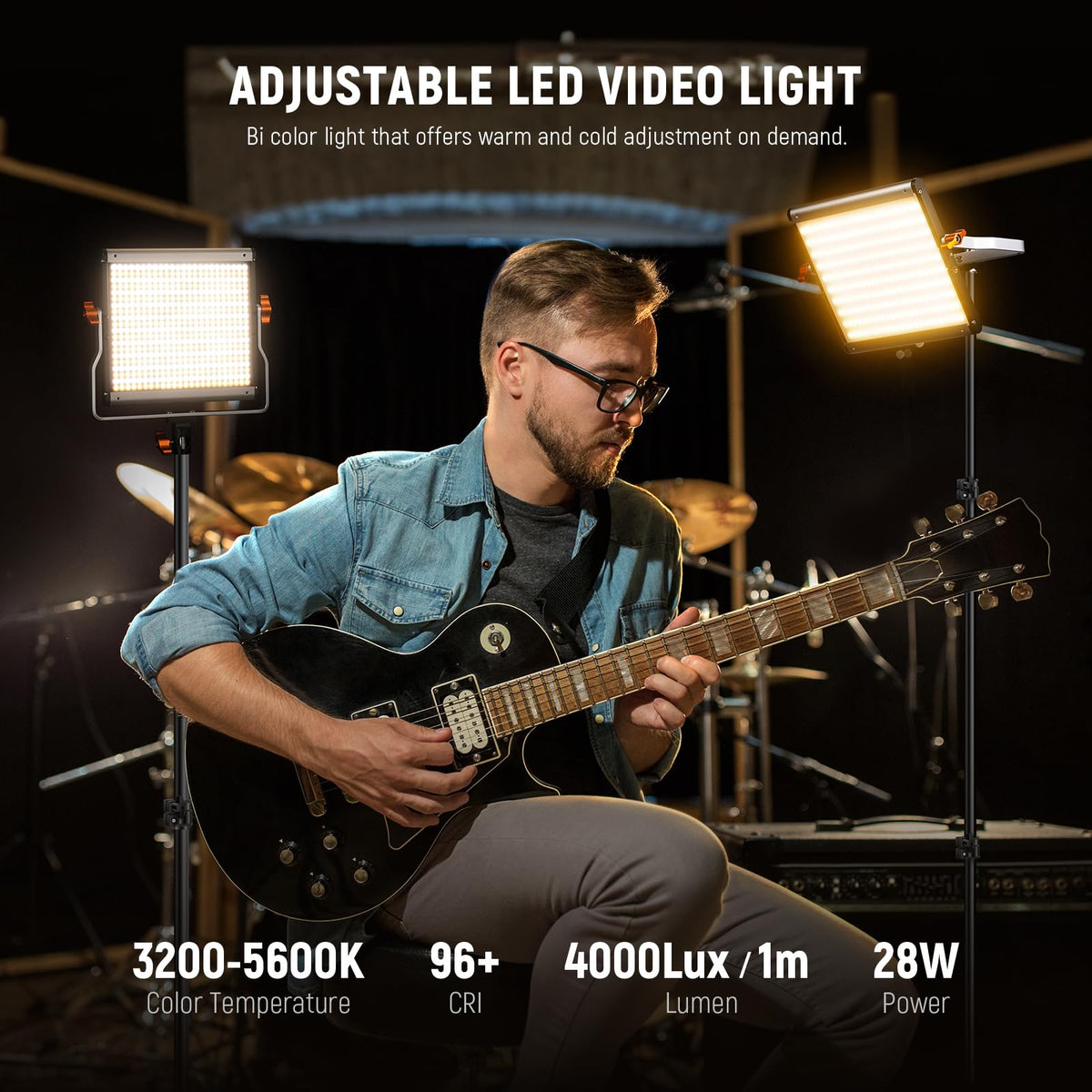 NEEWER Kit 2 Luces LED de Video 480 Bi Color Regulables, 3200K-5600K | CRI96+, Panel LED con Soporte u, Trípode 75", para YouTube, Grabación, Estudio, Fotografía, Streaming y Luz Principal