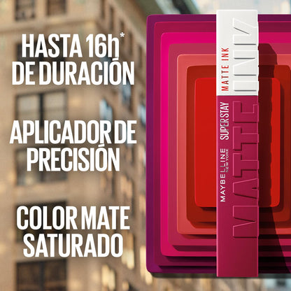 Maybelline Superstay Matte Ink, Labial Líquido Mate de Larga Duración, 16 Horas de Alta Pigmentación, No se Transfiere, Aplicador de Precisión, Tono 155 Pink Savant, 5 ml